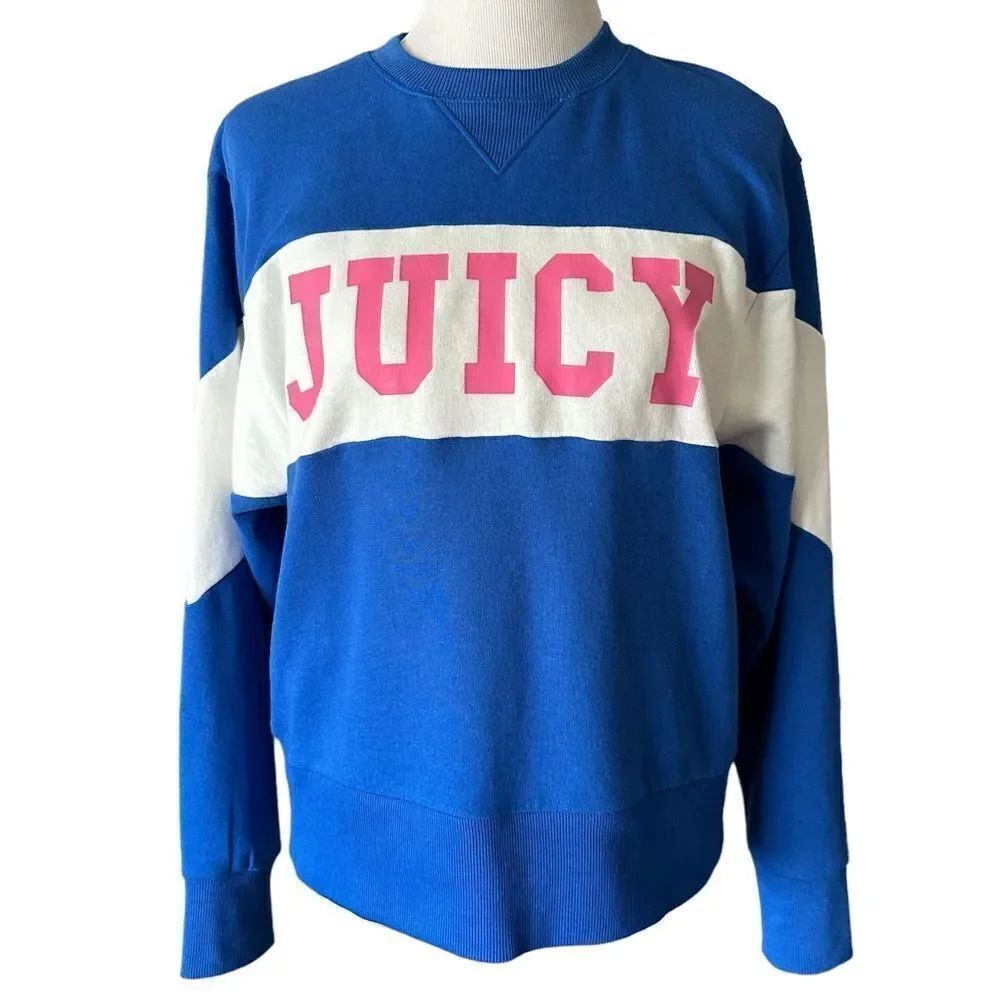 Juicy Couture Preppy Blue Y2K Pink Casual Relaxed Soft Crew Neck Sweater